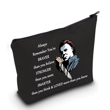 LEVLO Michael Myers Cosmetic Make Up Bag Horror Movie Fans Gift You'Re Braver Stronger Smarter Than You Think Makeup Zipper Pouch Bag For Friend Family