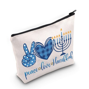 LEVLO Happy Hanukkah Cosmetic Make Up Bag Jewish Gifts Idea Peace Love Hanukkah Makeup Zipper Pouch Bag For Friend Family (Peace Love Hanukkah)