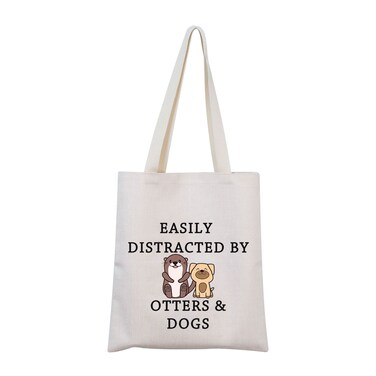 MNIGIU Otter Gift Dog Lover Makeup Bag Easily Distracted by Otters and Dogs Zipper Pouch Bag Gift (Tote)