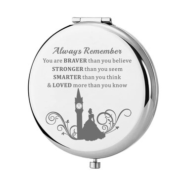 KEYCHIN Princess Blue Dress Pocket Mirror Fairy Tale Fans Gift You are Braver Stronger Smarter Than You Think Compact Makeup Mirror for Women Girls Teenagers (Princess Ella-S)