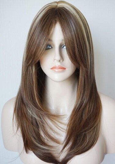 Long Layered Shoulder Length Copper brown wig Synthetic Hair Fiber Multicolor Wigs for White Women