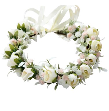 Floral Crown Flower Headband, Rose, Pink, Polyester, Adjustable Size, Perfect for Any Occasion, Maternity Photo Props, Wedding Party Prom Photos, Hair Accessories