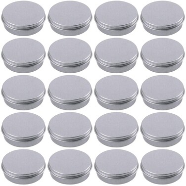2 Ounce Aluminum Tin Jar Refillable Containers 60 ml Aluminum Screw Lid Round Tin Container Bottle for Cosmetic,Lip Balm, Cream, 24 Pack
