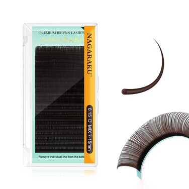 NAGARAKU Eyelash Extensions Dark Brown Color 0.15mm D curl 7-15mm Mix Tray Individual Lashes Classic Faux Mink Volume 20 rows Soft Light