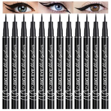 12-Pieces Matte Liquid Eyeliner Pens Set, Eye Ink Liner Makeup, Quick Drying, Smudge-Resistant, Vegan Formula (Pack of 12) (Black)