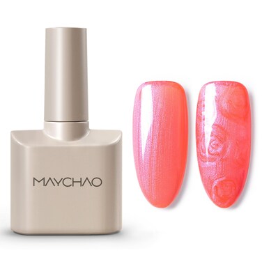 MAYCHAO Pearl Gel Nail Polish, 15ML Pearlescent Coral Pink Shell Mermaid Aurora Coral Gel Polish Soak Off UV LED Nail Lamp Curing for Nail Art Manicure Salon DIY at Home, 0.5 OZ