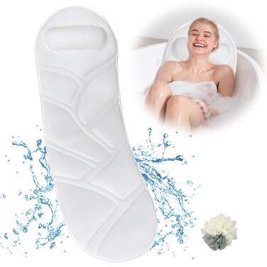 Bathtub Pillow Full Body, Full Body Bath Pillow for Bathtub with Bath Sponge 50 X 17 Inch 16 Non-Slip Suction Cups - 5D Air Mesh