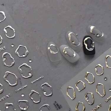 Nail Stickers Decal Gold Silver Irregular Geometric Frame Nail Art for Women Girls Metallic Texture Acrylic Manicure New Year Nails Designs (Irregular Frame)