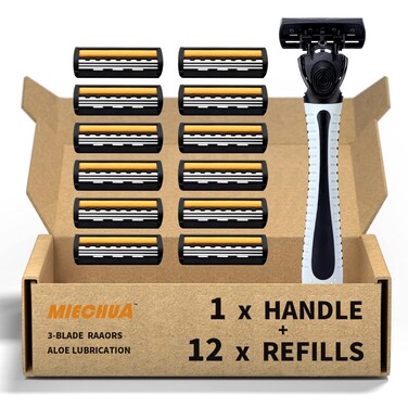 3 Blade Razor,Plastic Anti-slip Men Manual Refill Cartridges razors, Reusable Face Cleansing Care Tool, Shave Supplies for Men and Women - Black