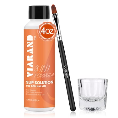 Slip Solution Poly Gel 4oz, Anti-stick Poly Gel Nail Solutions with Gel Nail Brush, Glass Cup, Easy DIY Extension Poly Nail Gel