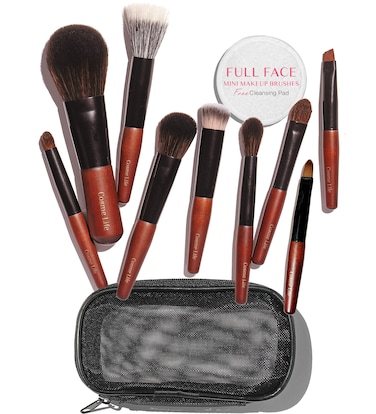 Cosme 9 FULL FACE MINI TRAVEL Make Up Brush Set: Natural Coverage Makeup Brushes Set &amp; Brush Case. Travel Makeup Brushes in Synthetic &amp; Natural Hair Make up Brush inspired by Japanese Makeup Brushes