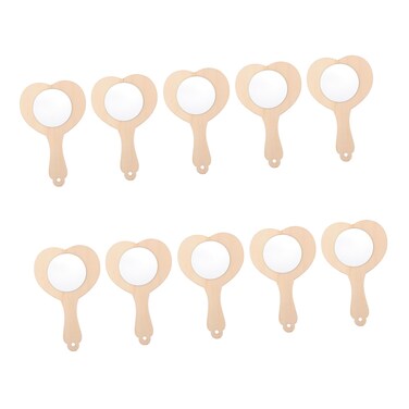 10Pcs Unfinished Heart Wooden Handheld Mirror for DIY Crafts Makeup and Projects for Handmade Activities and Creative Toys