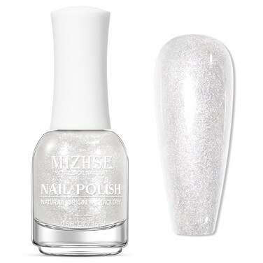 MIZHSE Translucent Shimmering Nail Polish, Quick Dry Clear Glitter White Nail Polish Air Dry Fast, 15ml High Glossy Sparkly Shiny Nail Art Salon Manicure Home