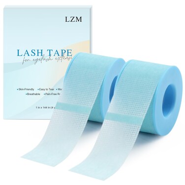 LZM Lash Tape for Eyelash Extensions,Silicone Gel Eyelash Tape for Lift/Make up, Latex Free Tape for Sensitive Skin Pain-Free Removal Breathable Lash Extensions Supplies(1in x 4yd, 2Rolls Blue)