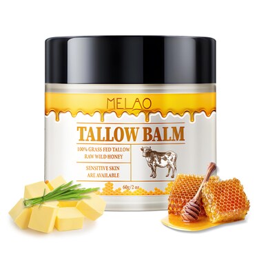 Beef Tallow Honey Balm for Skin - Grass Fed Beef Tallow Honey Moisturizer for Face,Whipped Organic Unscented Fast Absorption Tallow Cream Infused with Manuka Honey Beeswax Olive Oil (2 oz)