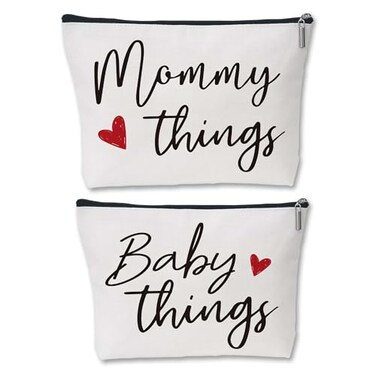 Best Expecting Mom Gifts,Mommy And Baby Canvas Pouch Set,New Mother Keepsake For New Mothers And Expecting Moms,Modern Neutral Cosmetic And Accessory Bags,Matching Travel Cases,Set of 2
