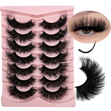 Mink False Lashes Dramatic D Curl Strip Lashes Wispy 20mm/25mm Long Full False Lashes Pack, 3D Mink Cat Eye False Eyelashes Natural Look