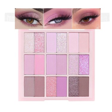 18Colors Purple Pink Nude Shimmery Eyeshadow Palette Makeup,Light Purple Mauve Glitter Sparkly Highly Pigmented Eye Shadow Long Lasting Waterproof Naturing-Looking Blendable for Beginners