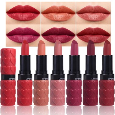 6 Pcs Brown Nude Pink Purple Red Matte Lipstick Sets,Wine Lipstick for Women Longlasting,labiales magicos 24 horas originales,Long Lasting 24 hrs Waterproof Lipstick Pack,labiales mate