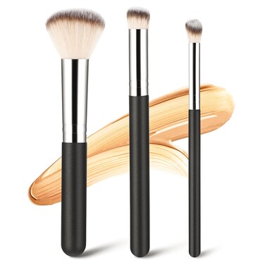 Amaxiu 3 Pcs Foundation Contour Brushes - Foundation Brush &amp; Concealer Brush &amp; Blusher Brush, Under Eye Nose Contour Kabuki Brush for Blending Liquid Cream, Sculpting, Highlighting, Mineral Makeup