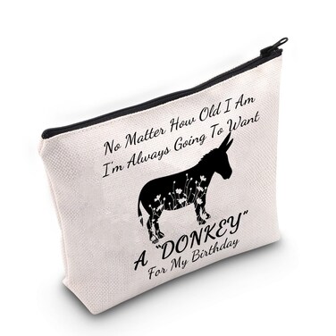 G2TUP Donkey Lover Gift No Matter How Old I Am Always Want A Donkey Makeup Bag Crazy Donkey Lady Cosmetic Bag Donkey Themed Gift Zipper Travel Bag (Want A Donkey White Bag 1.0)