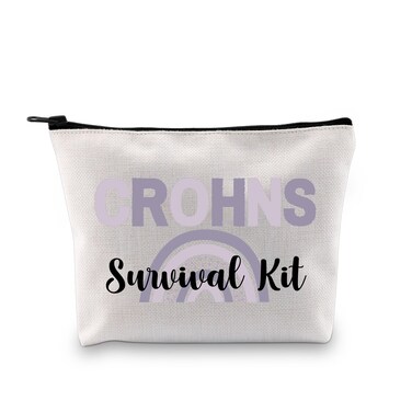 G2TUP Crohns Disease Awareness Gift Crohns Survival Kit Makeup Bag Colitis Warrior Cosmetic Bag Chronic Illness Gift Purple Ribbon Gift (Crohns Survival Kit MB)