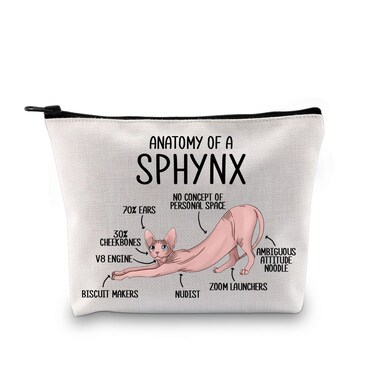 G2TUP Sphynx Cat Lover Gift Anatomy of A Sphynx Cat Makeup Bag Sphynx Mom Cosmetic Bag Sphynx Cat Owner Gift (A Sphynx Cat MB)