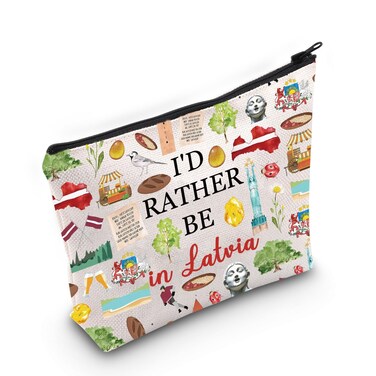 PWHAOO Latvia Travel Gift Rather Be In Latvia Makeup Bag Latvian Cosmetic Bag Latvia Flag Souvenir Merch (Rather Be In Latvia M)