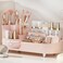 Pink Rotating Vanity Organizer with Brush Holder - Large Spinning Cosmetic Storage, Countertop Makeup &amp; Skincare Organizer, Perfume &amp; Lotions Display Case