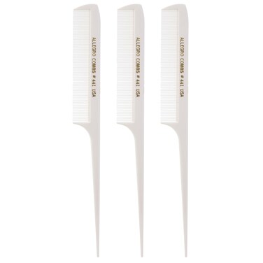Allegro Combs 441 Rat Tail Combs Braiding Parting Fine Teeth Rattail Set For Hair Styling For Hair Coloring 3 Units (White)