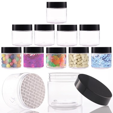 Plastic Jars with Lids - 6 OZ Small Plastic Containers - 12 Pack - Travel Cosmetic Containers for Creams - Leak Proof Clear Jar