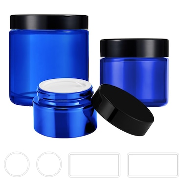 Glass Jar with Lids, 4 oz, 2 oz and 1 oz Glass Jars with Lids &amp; Stickers, Reusable Travel Containers for Creams, Lotion, Cosmetic - 3 pack
