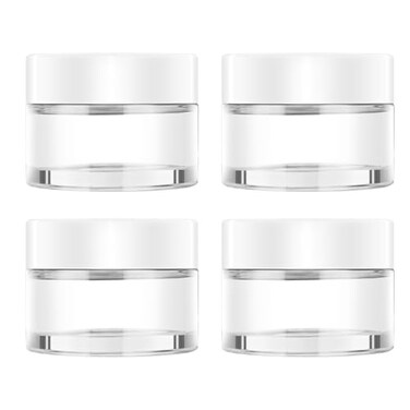 4 Pack 1oz Small Glass Containers with Lids, Tecohouse Glass Jars with White Lids &amp; Inner Liners, Mini Travel Toiletries Container for Slime, Makeup, Cream, Lotion, Cosmetic