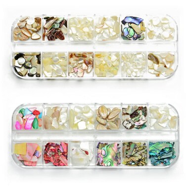 24 Boxes Natural Seashell Slices Nail Art Supplies Irregular Shell Slices Small Gravel Design 3D Nail Flakes Shell Slices Decoration UV Gel DIY Nail