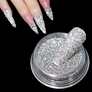 Laza 1.5g/0.05oz Diamond Nail Glitter Reflective Glitter Rhinestones Diamond Dust Pixie Crystals for Nails Holographic Nail Powder Triangle Glitter Decorations for Nail Art Tips Manicure - Silver