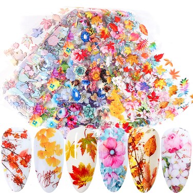 Fall Nail Art Stickers Maple Leaf Nail Foil Transfer Sticker Autumn Nail Art Supplies Flowers Maple Leaves Nail Decals Thanksgiving Nail Foils DIY Autumn Nail Stickers for Women Girls (10 Sheets)
