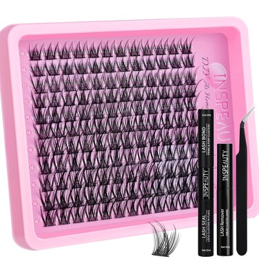 Wispy Lash Clusters Kit Natural Eyelash Clusters CC Curl Cluster Eyelash Extensions 132Pcs Individual Lash Extensions DIY Lash Extension Kit with Lash Bond and Seal and Remover Lash Kit by INSPEAUTY