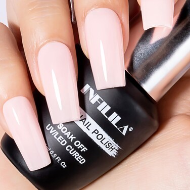 NXJ INFILILA Light Pink Gel Nail Polish, 15ml Baby Polish Nude Jelly Sheer Translucent Long Lasting Hema Free, Milky Pink