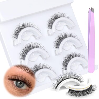 Self Adhesive Eyelashes Reusable Self Adhesive Eyelashes Short Natural Look Wispy Pre Glued Mink Lashes Fluffy Lashes Self Adhesive Lashes with Tweezers 13MM No Glue Needed Lashes by JIMIRE