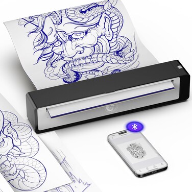 Wormhole Tattoo Stencil Printer Wireless Bluetooth 2,500mAh Battery Portable Tattoo Printer Compatible with Phone &amp; PC for Artists and Beginners - Dark Gray