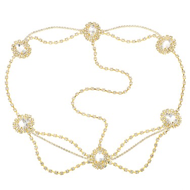 Head Chain Jewelry Headpiece Rhinestone Head Jewelry Headband, Bohemian Style Rhinestone Headband Diamond Head Chain Hair Accessories for Women Girls Hair Decoration (Gold)