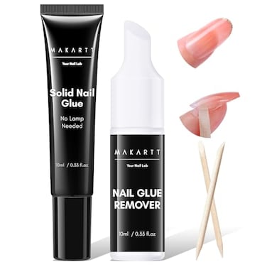Makartt Nail Glue with Glue Remover - No Lamp Needed 10ml Semi Solid Nail Glue for Press-On Nails, Acrylic False Tips, Soft Gel, and Toe Nails, Easy Removal Nail Tips Glue &amp; 10ml Nail Glue Remover