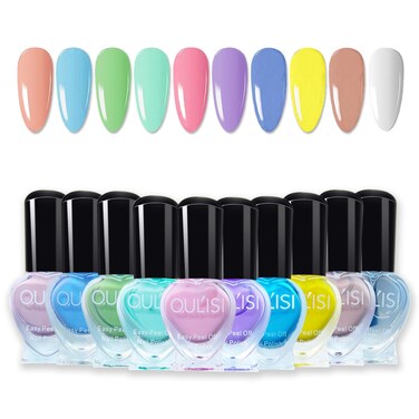 OUL'ISI 10 Colors Nail Polish Set for Women, Non Toxic Quick Dry Bulk Nail Polish, Peel Off Nails Polish, Regular Non Gel Water Based Nail Polish Kit, Fingernail and Toenail Polish Sets