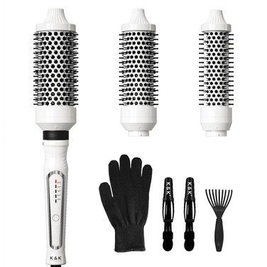 K&amp;K 3 in 1 Thermal Brush Set, Ceramic Hot Brush, Fast Heating Curling Wand for Short, Medium &amp; Long Hair, 5 Temperature Adjustment, Dual Voltage