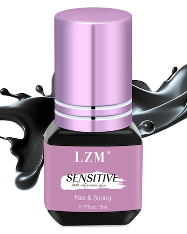 Lash Sensitive Eyelash Extension Glue - Latex-Free/6-7weeks Long Lasting/1s Drying Time/Strong Hold/Hypoallergenic Professional Lash Extension Glue LZM (Black 0.17fl.oz/5ml)