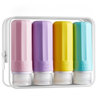 INSFIT Travel Bottles for Toiletries, TSA Approved 3oz Travel Size Containers, BPA Free Leak Proof Squeezable Silicone Tubes for Shampoo Conditioner Lotion Body Wash with Labels