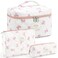 UYUUY Makeup Bag for Women 3PCS Quilted Cotton Make Up Bag Travel Cosmetic Bag Large Makeup Bag Set Cute Bow Makeup Bag Organizer Floral Toiletry Bag Makeup Pouch for Purse