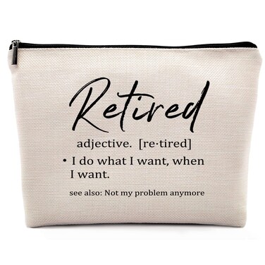 Funny Retired Definition Makeup Cosmetic Bag, Funny Retired Linen Makeup Travel Toiletry Bag, Retirement Cosmetic Bag Gifts for Women Coworker Employee Boss Teacher Nurse Mom Aunt Grandma