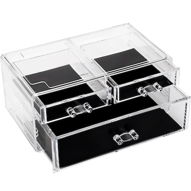 Sea Team Clear Makeup Organizer with Drawers, Acrylic Plastic Cosmetic Display Case, Jewelry Storage Box, Holder for Dresser, Bathroom, Vanity, Countertop (1 Large, 2 Small Drawers)