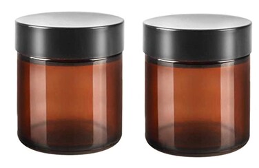 2PCS 120ML 4-Ounce Round Amber Glass Jars Large Capacity Empty Refillable Cream Jars Cosmetic Containers with Black Lids And Inner Liners for Lotions Body Scrubs &amp; Balms